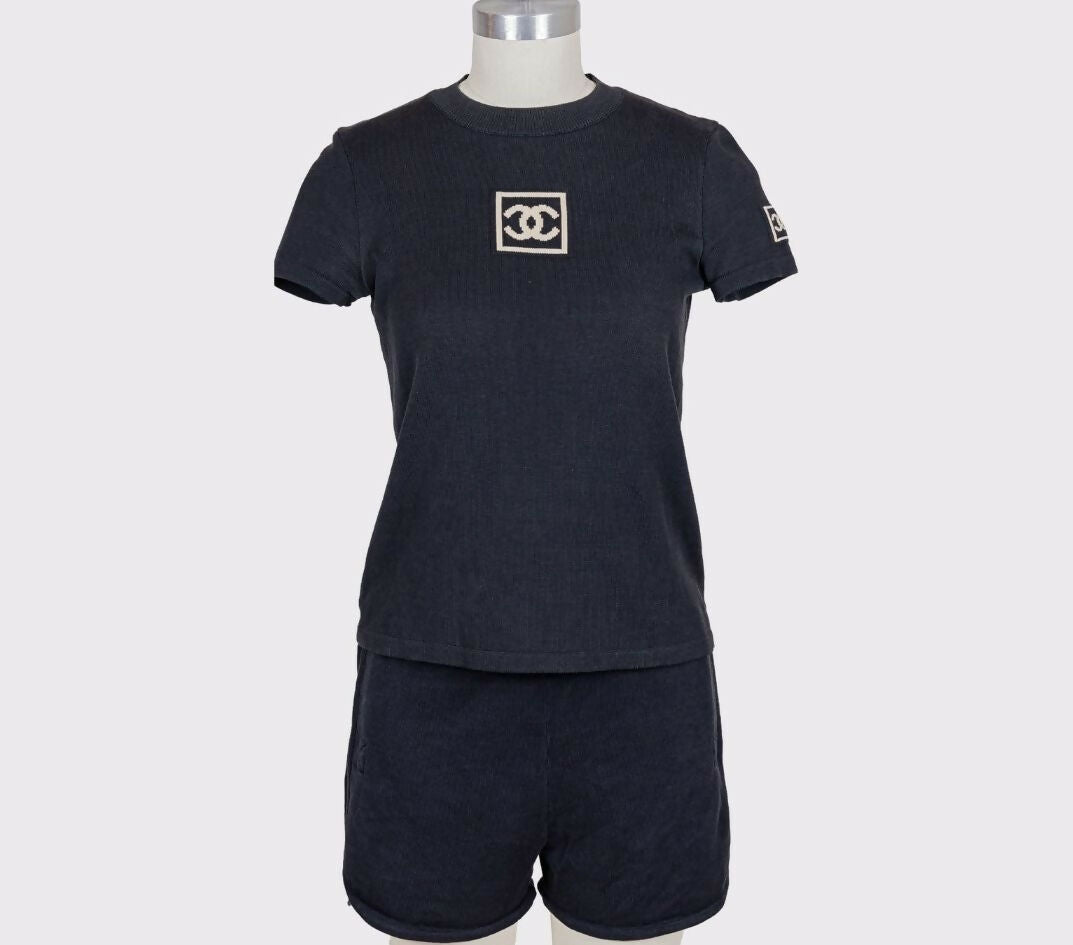 Chanel 2003 Vintage Navy Blue Knit Logo Lounge Set