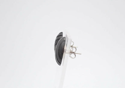 Chanel Vintage 99A Wooden Black Stripe Round Stud Earrings