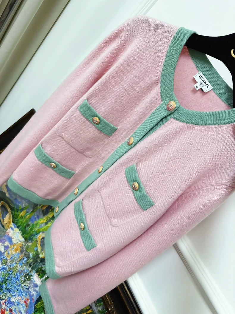 Chanel 24C pink and green cardigan