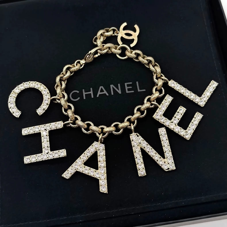 Chanel Beach Collection rhinestone letter pendant bracelet