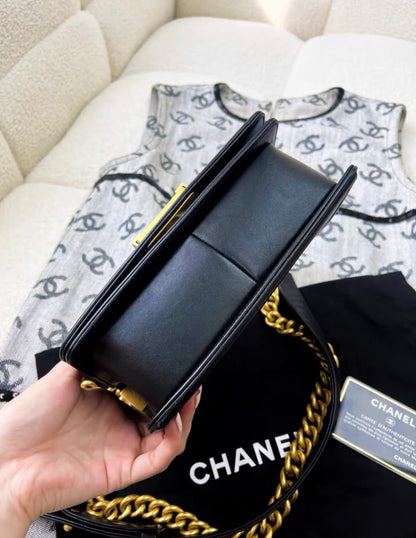 Rare Chanel limited edition leboy camellia flower black leather chain bag