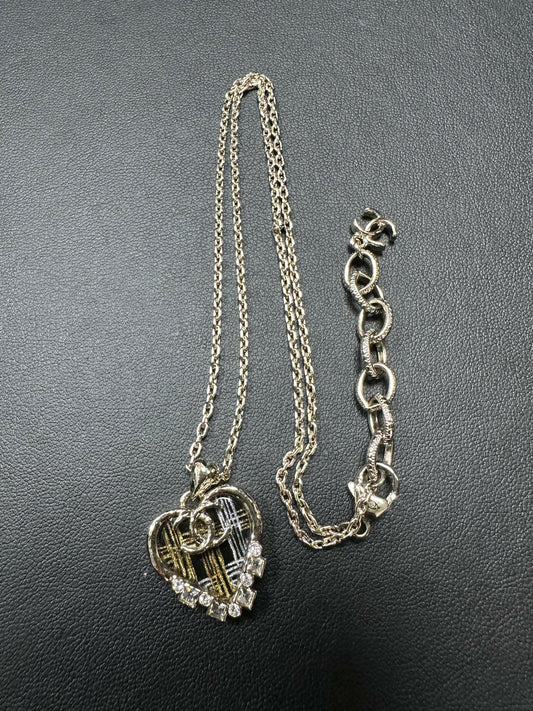 Chanel 2021 Metal Resin Heart Sliver Tone Chain Necklace