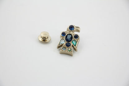 Chanel Vintage 07A Gripoix Blue Black & Green Eagle Brooch