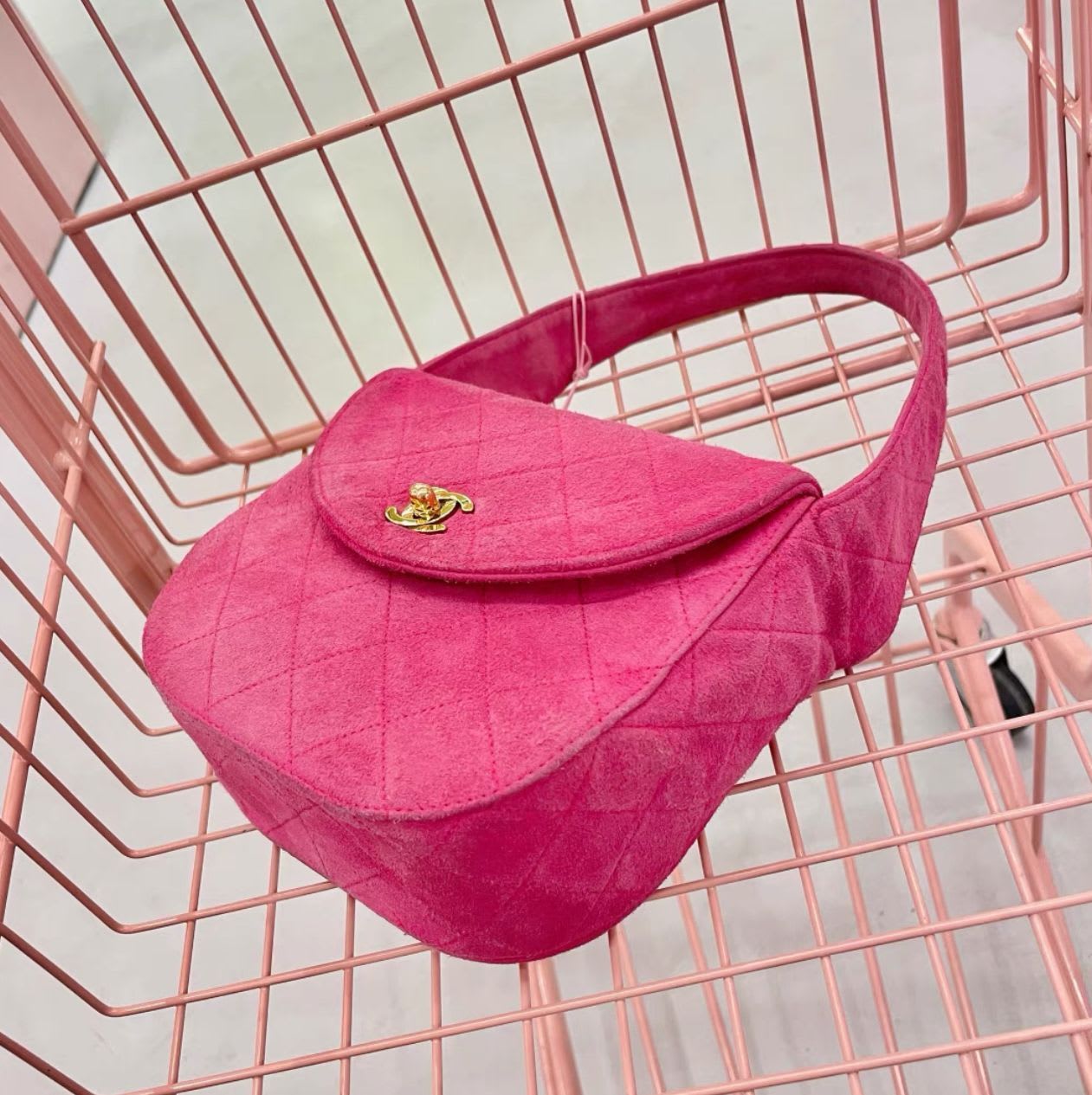 Chanel pink suede handbag