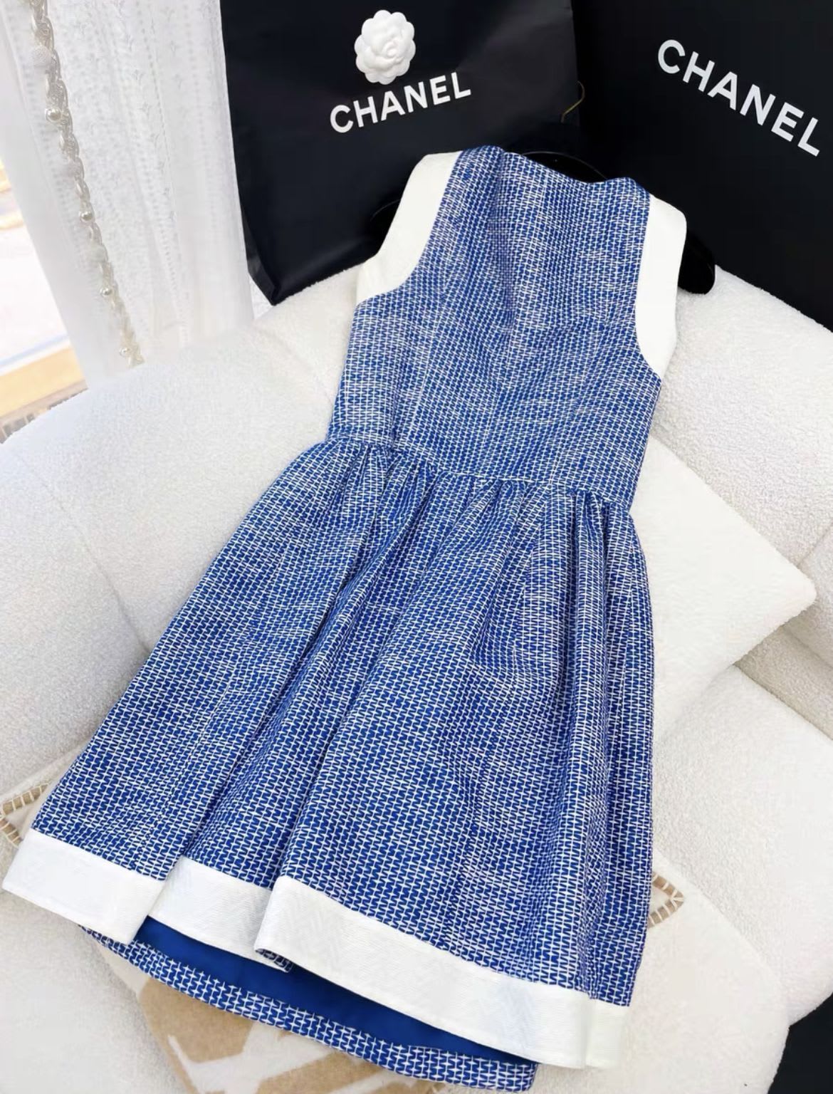 chanel blue dress Chanel blue and white dress