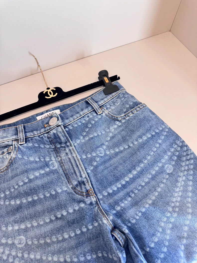 Chanel 25P blue pearl logo jeans