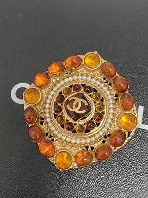 Chanel Amber Glass Pearl Byzantine Brooch