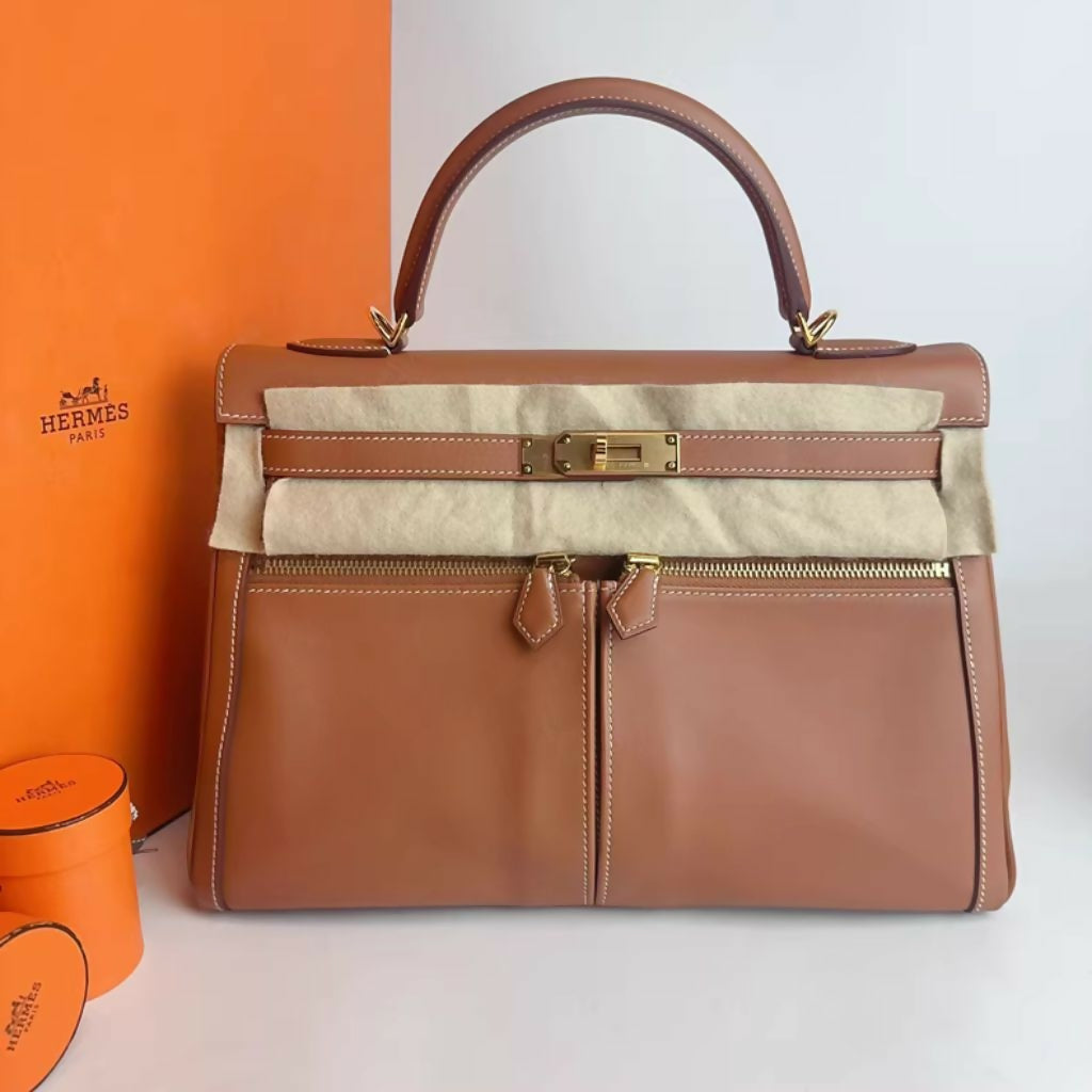Hermès Kelly Lakis 32 Gold-Brown Swift Leather with Gold Buckle (2)