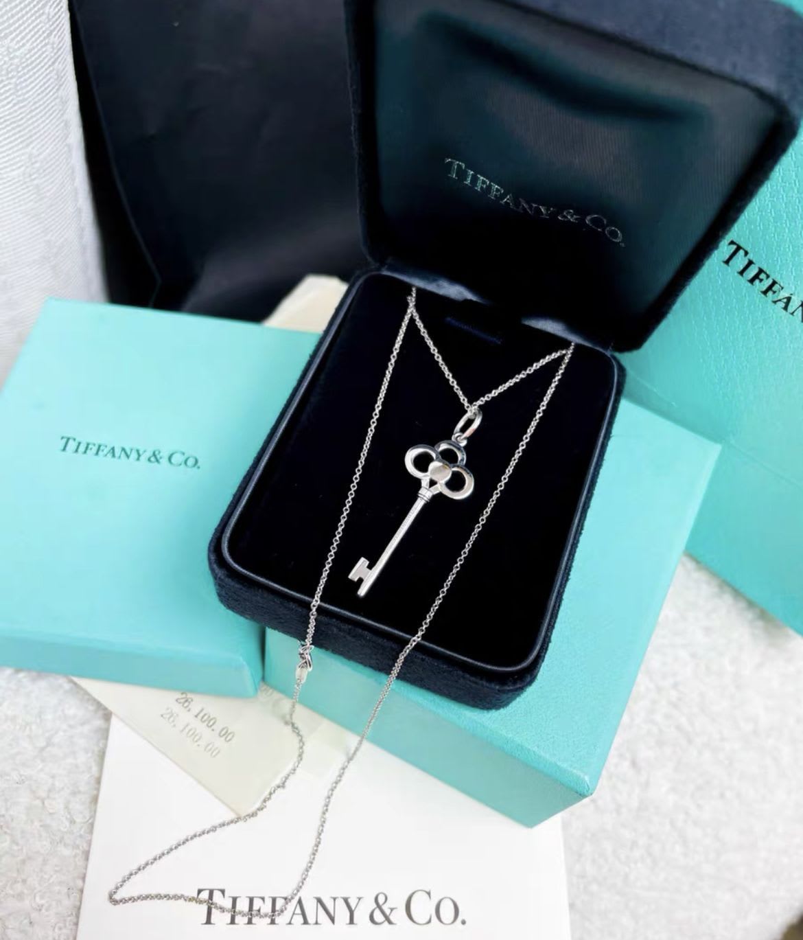 Tiffany keys series white gold full diamond crown necklace