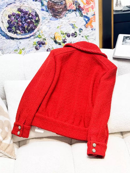 Chanel 19K Orange-Red Four-Pocket Tweed Jacket