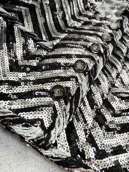 Chanel 21K Black and White Sequined Oversized Jacket