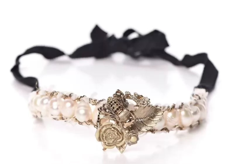Chanel 2013 Pearl Camellia Ribbon Choker