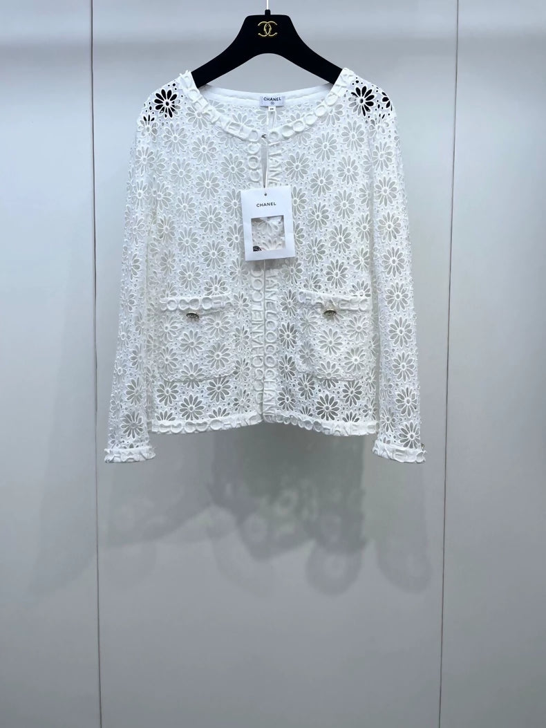 Chanel 21S white crochet cardigan