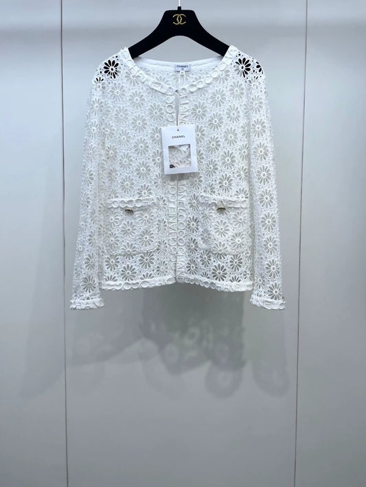 Chanel 21S white crochet cardigan