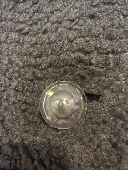 Chanel 17A Space Station Black Boucle Wool Double Breast Long Wool Coat FR 38