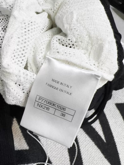 Chanel 24S white lace quilted black belted knit dress