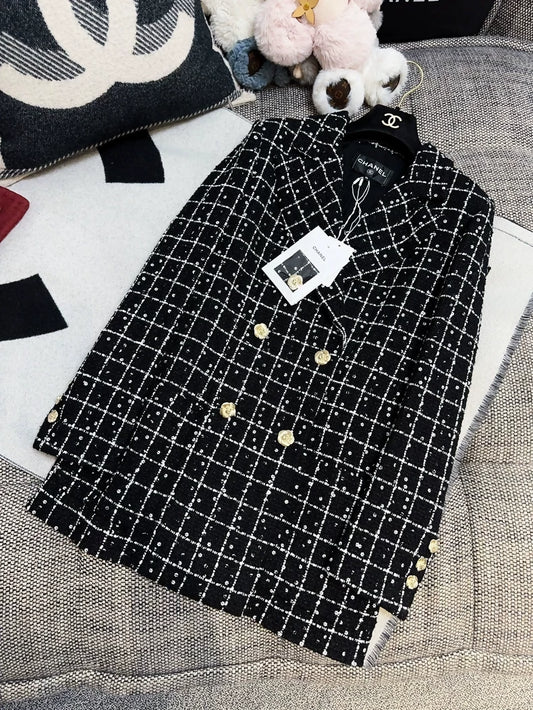 Chanel 23K Black and White Checked Tweed Jacket