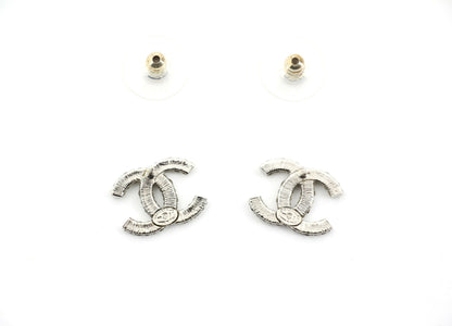 Chanel B18S Rhinestone Classic Silver CC Stud Earrings
