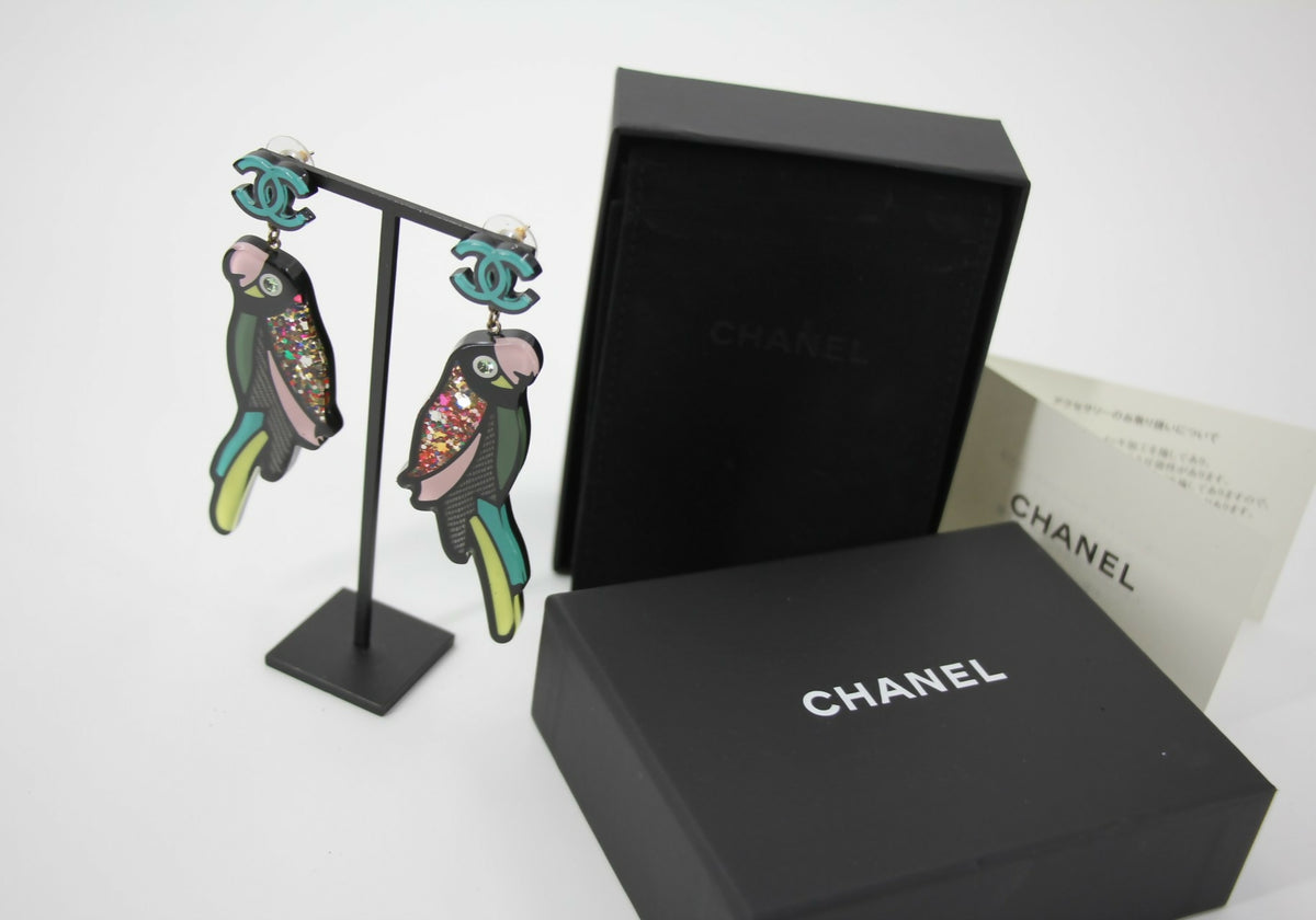 Chanel 17C Resin Cruise Collection Parrot-Motif Stud Earrings