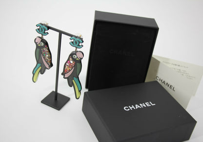 Chanel 17C Resin Cruise Collection Parrot-Motif Stud Earrings