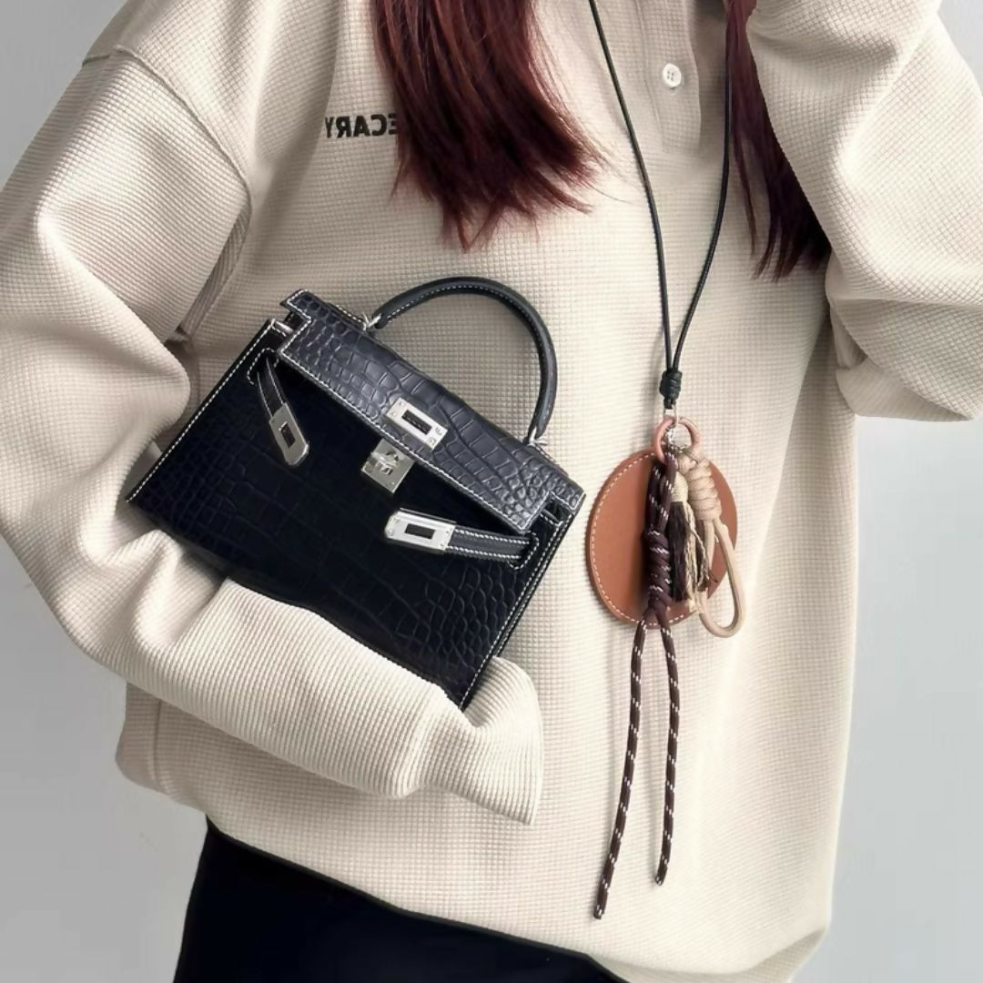 Hermès Mini kelly Black Matte Crocodile with PalladiumHardware