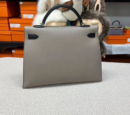 Hermès Kelly 40 black/Etain Epsom leather brushed palladium hardware