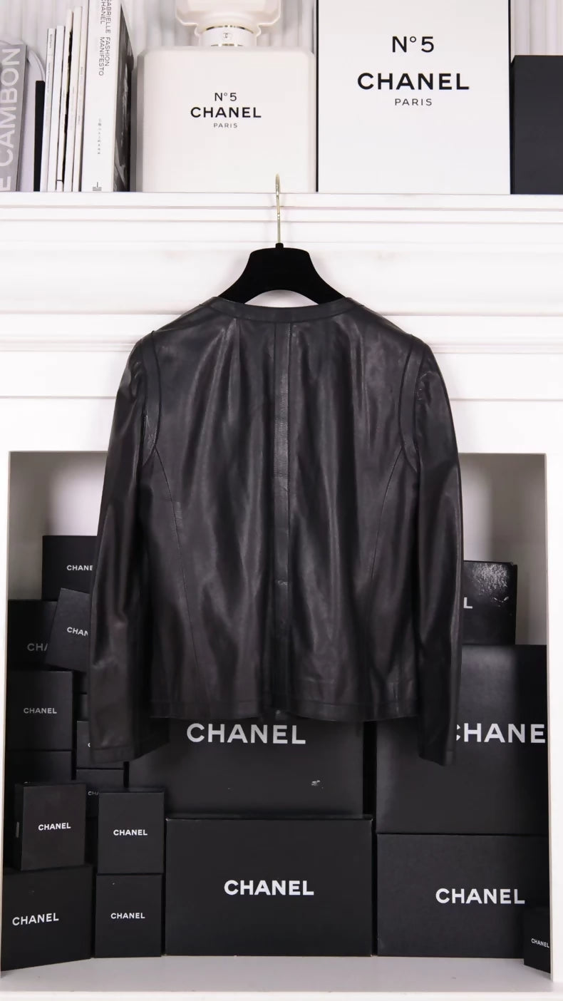 Chanel 2009 Black Lambskin Heart Leather Jacket
