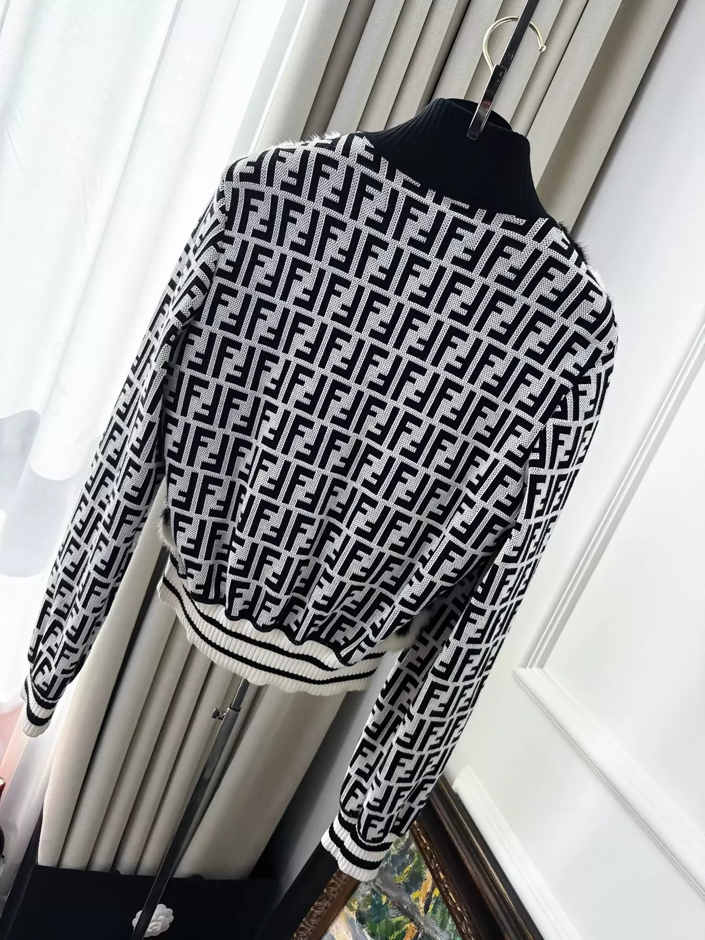 Fendi black and white double F fur mink jacket