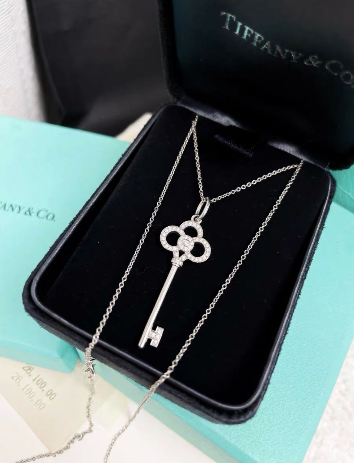 Tiffany keys series white gold full diamond crown necklace