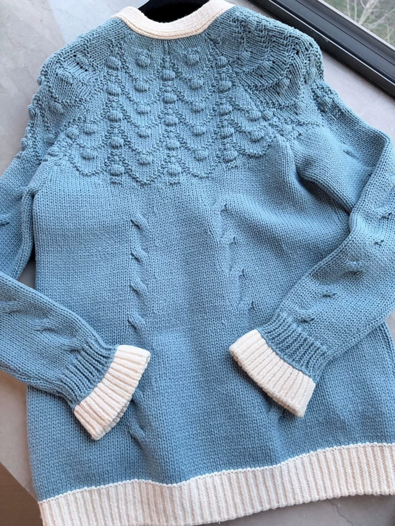 Chanel 2015 Blue Cashmere Badge Cardigan