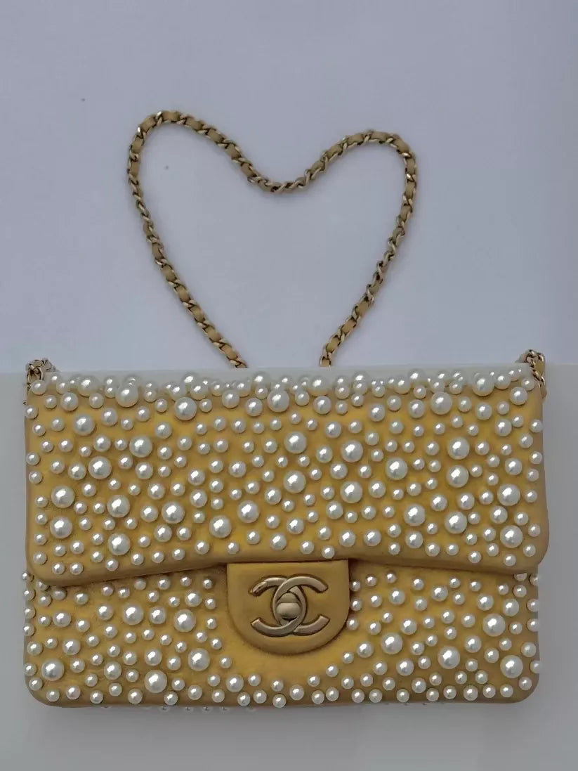 Chanel 2015 Paris–Dubai Gold Metallic Pearly Wallet on Chain