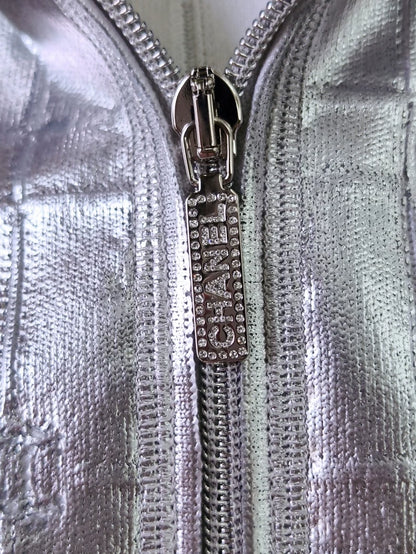 Chanel 25C silver rhinestone zipper full logo hooded jacket