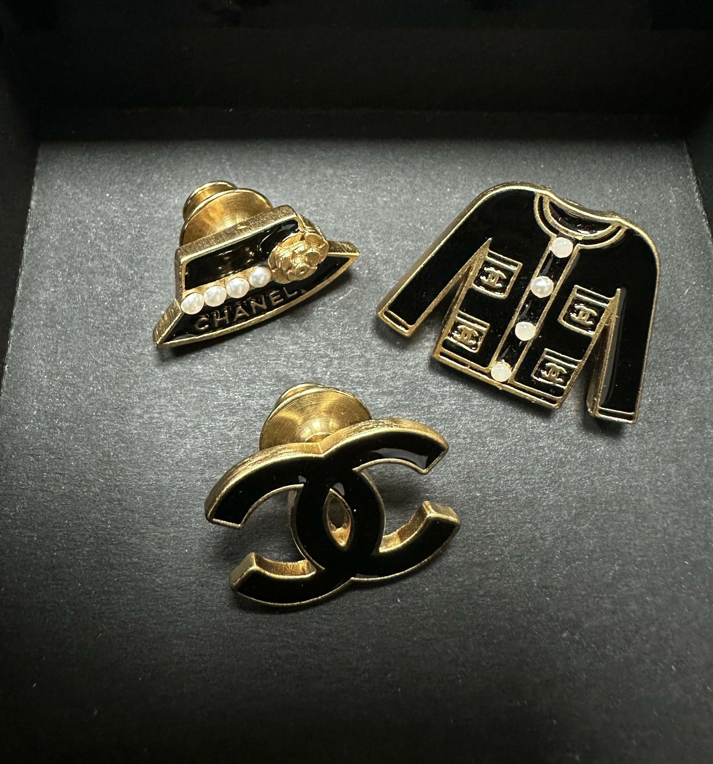 Chanel Vintage 02A Enamel Black Bow CC Three-piece Brooch