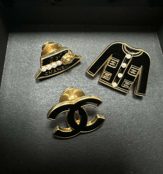Chanel Vintage 02A Enamel Black Bow CC Three-piece Brooch