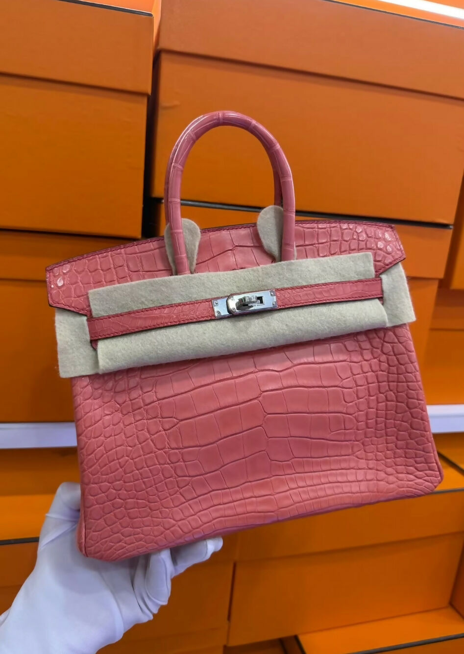 Hermes birkin 25 rose azalée matte Alligator leather palladium