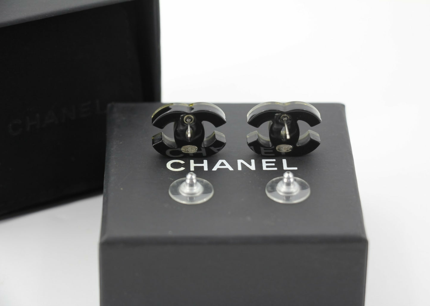 Chanel 17S Resin Gold Powder Black Stud Earrings