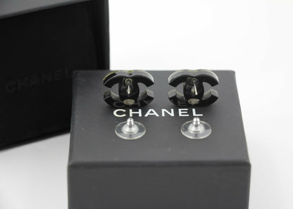 Chanel 17S Resin Gold Powder Black Stud Earrings
