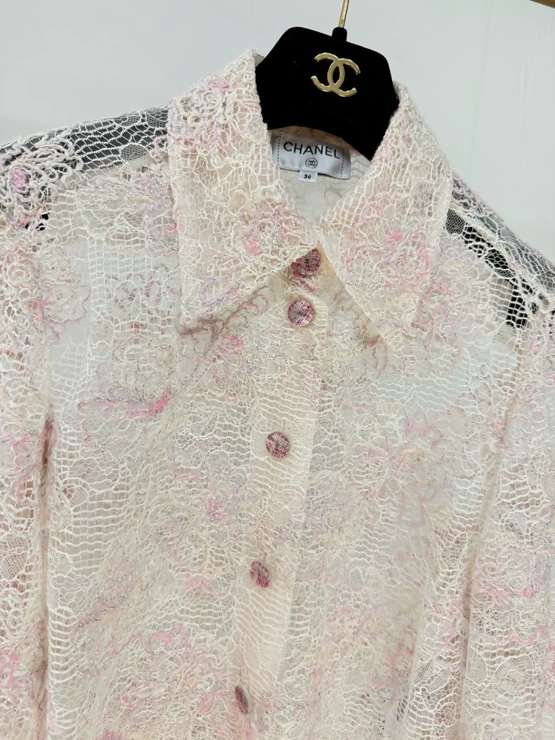 Chanel 25P lace shirt dress
