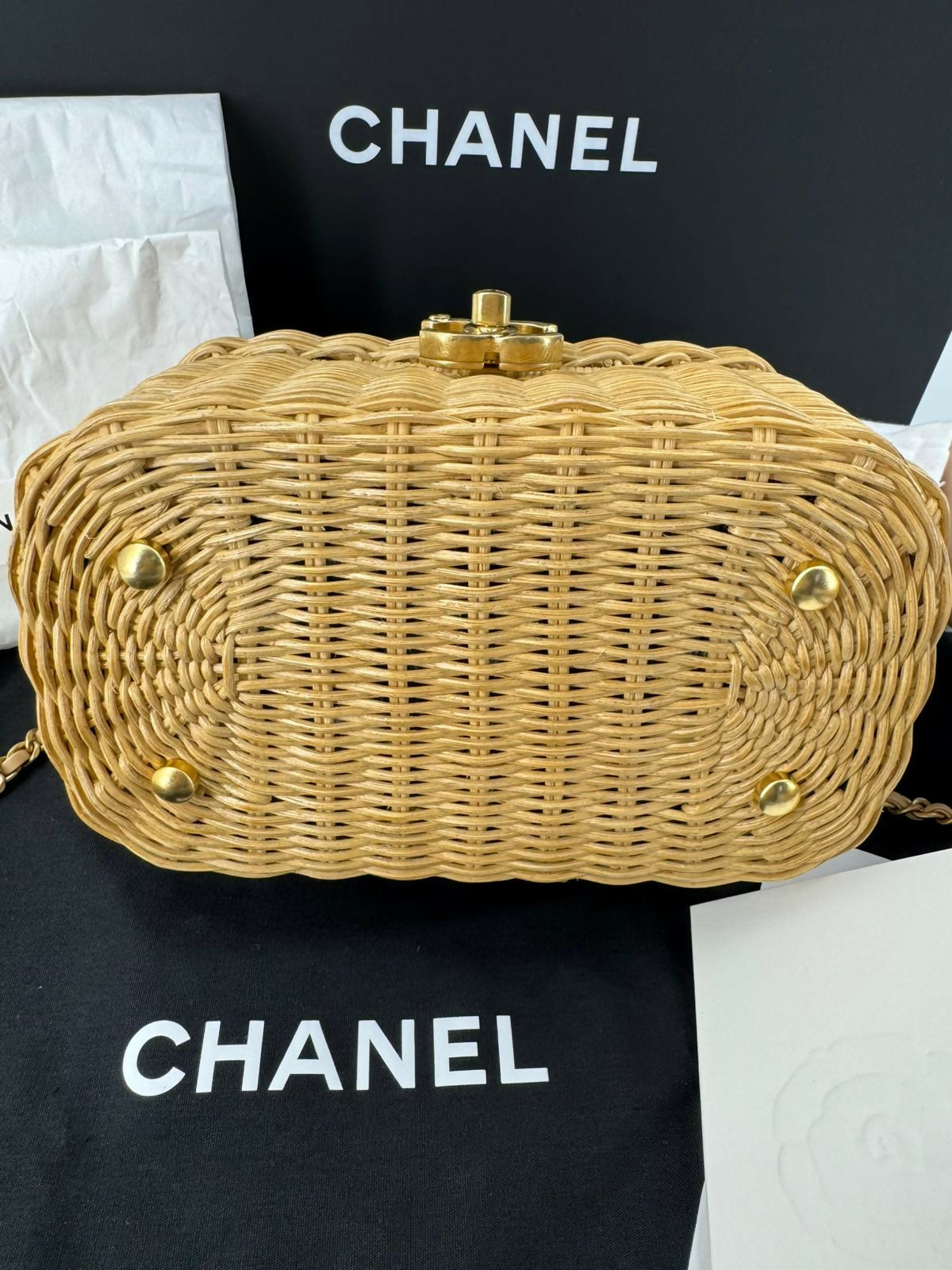 Chanel Cruise 2025/26 Braided Rattan & Gold-Tone Metal Beige Vanity Case