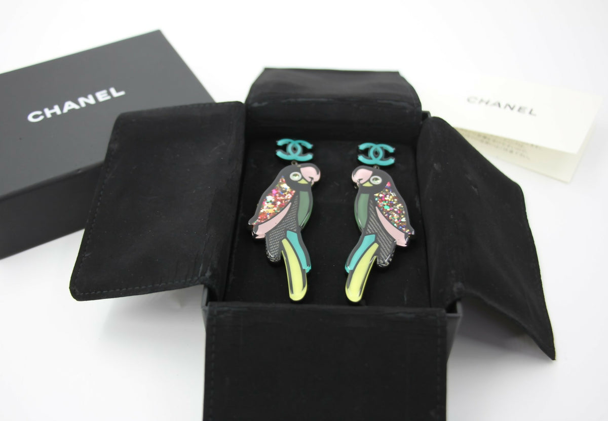 Chanel 17C Resin Cruise Collection Parrot-Motif Stud Earrings