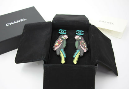 Chanel 17C Resin Cruise Collection Parrot-Motif Stud Earrings