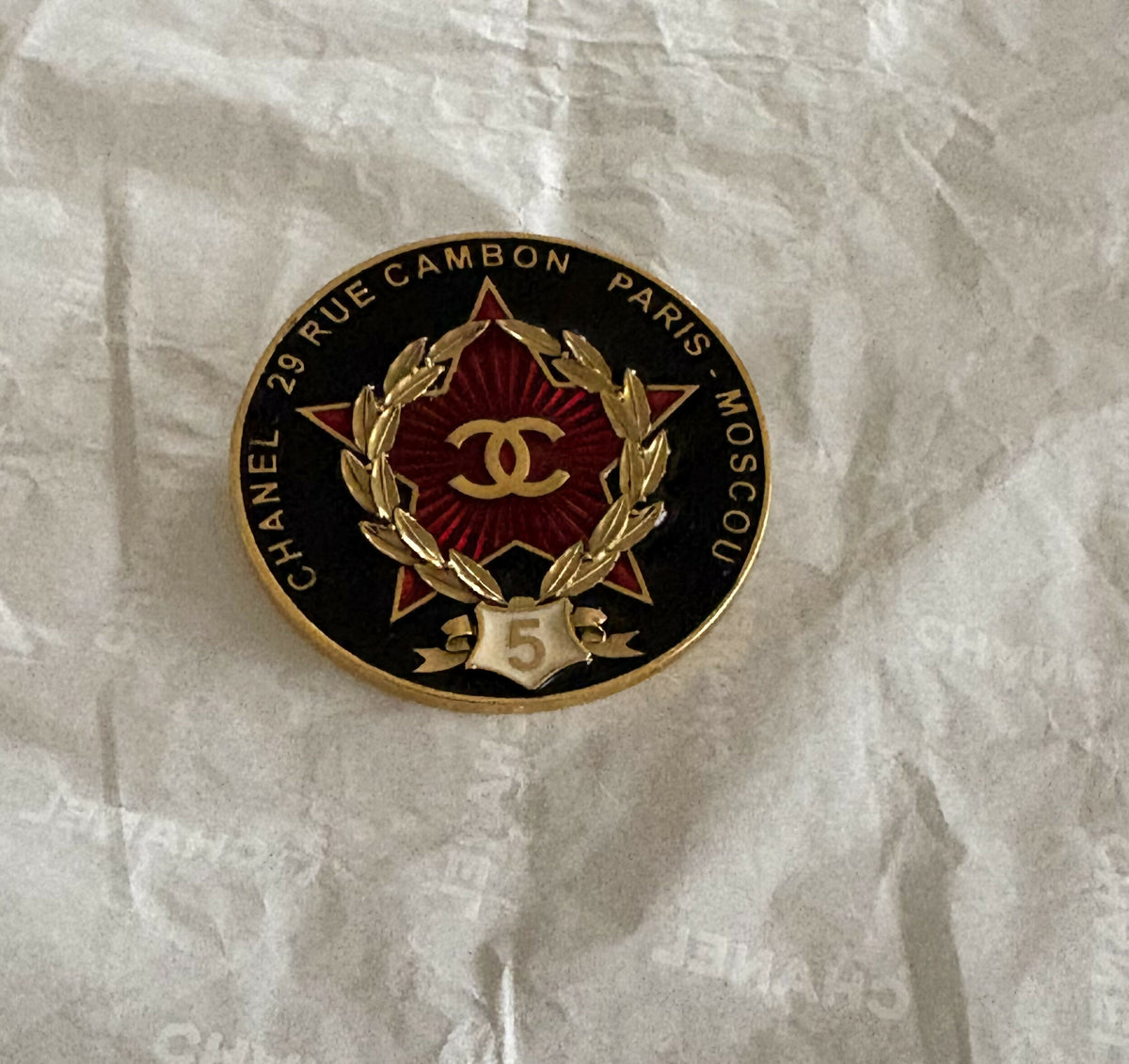 Chanel 2009 Runway Circular Pin Brooch Gold Red Black
