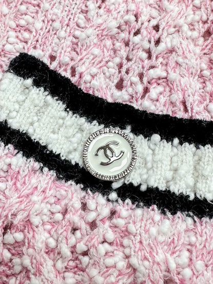 Chanel 24p Pink Black Cardigan