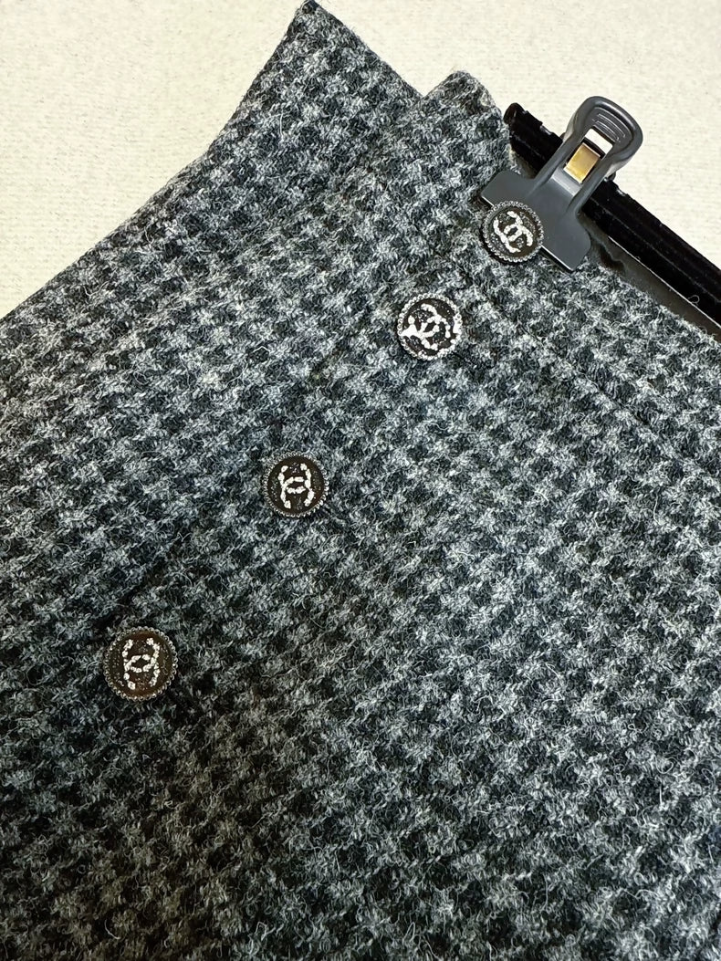 Chanel 22K gray and black plaid pants