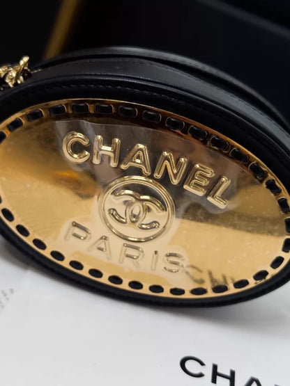 Chanel 22B black and gold round chain bag