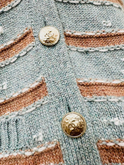 Chanel 24k blue and brown striped knit cardigan
