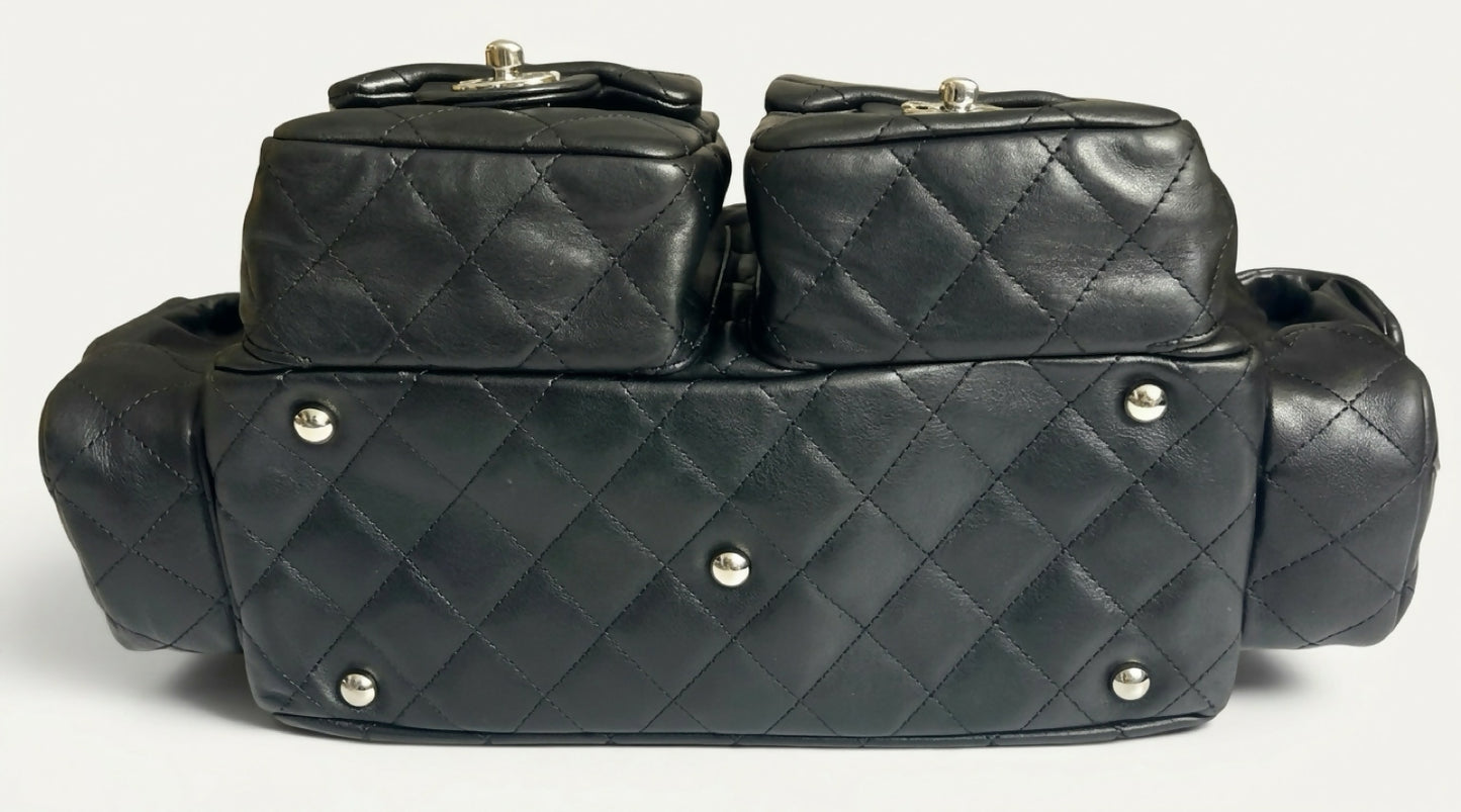 Chanel 2005 Small Cambon Reporter Black Lambskin Handbag SHW