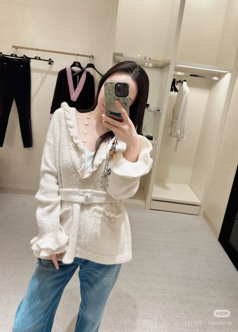 Chanel 24 ecru ruffled cardigan