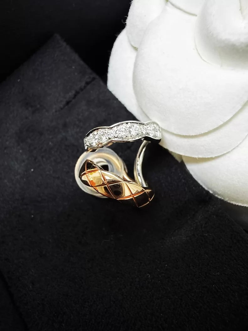 Chanel Coco Crush 18K Two-Tone Quilted Diamond-Set White Gold Single Earring