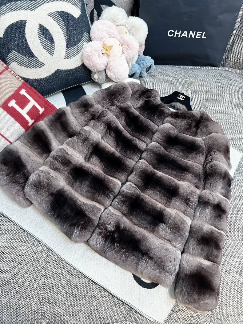 Dior brown/grey fur coat